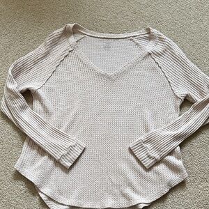 American Eagle Soft & Sexy Cream Waffle Knit Top